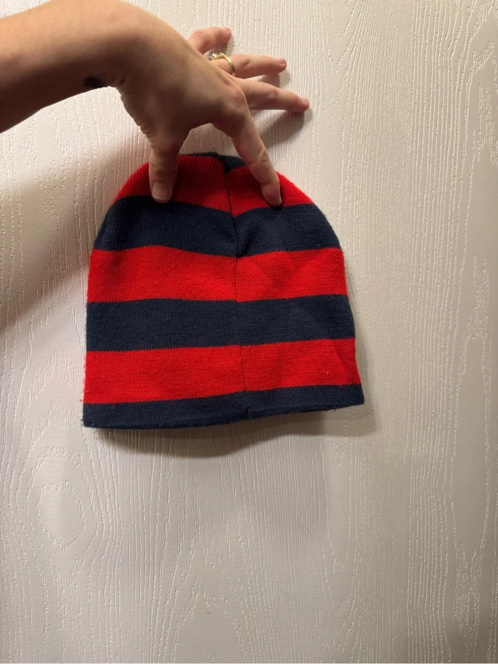 Disney Mickey Mouse Toddler Beanie Hat 2T-5T Red Navy Striped Embroidered